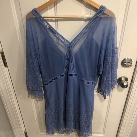 Boohoo Blue Sheer & Lace Dress Cocktail Party Photoshoot Baby Shower - Picture 8 of 11